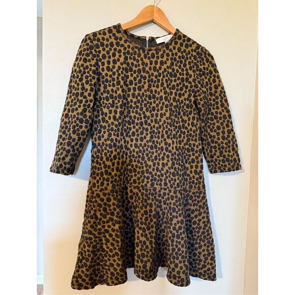 Ann Taylor Loft Size S Animal Print Drop Waist Mini Dress Brown Black Spot Flare - Picture 12 of 16